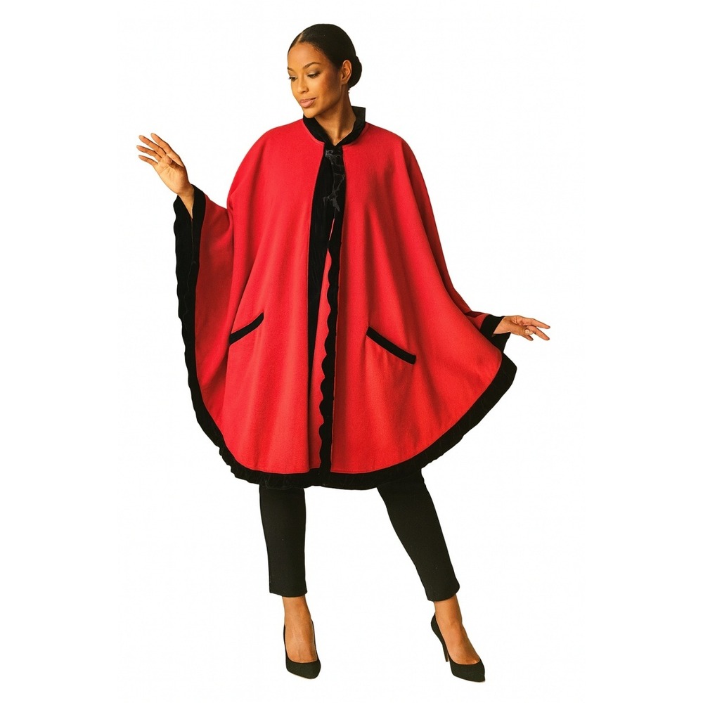 La Moda Lord Daniels Vintage Red and Black Velvet Trim Cape